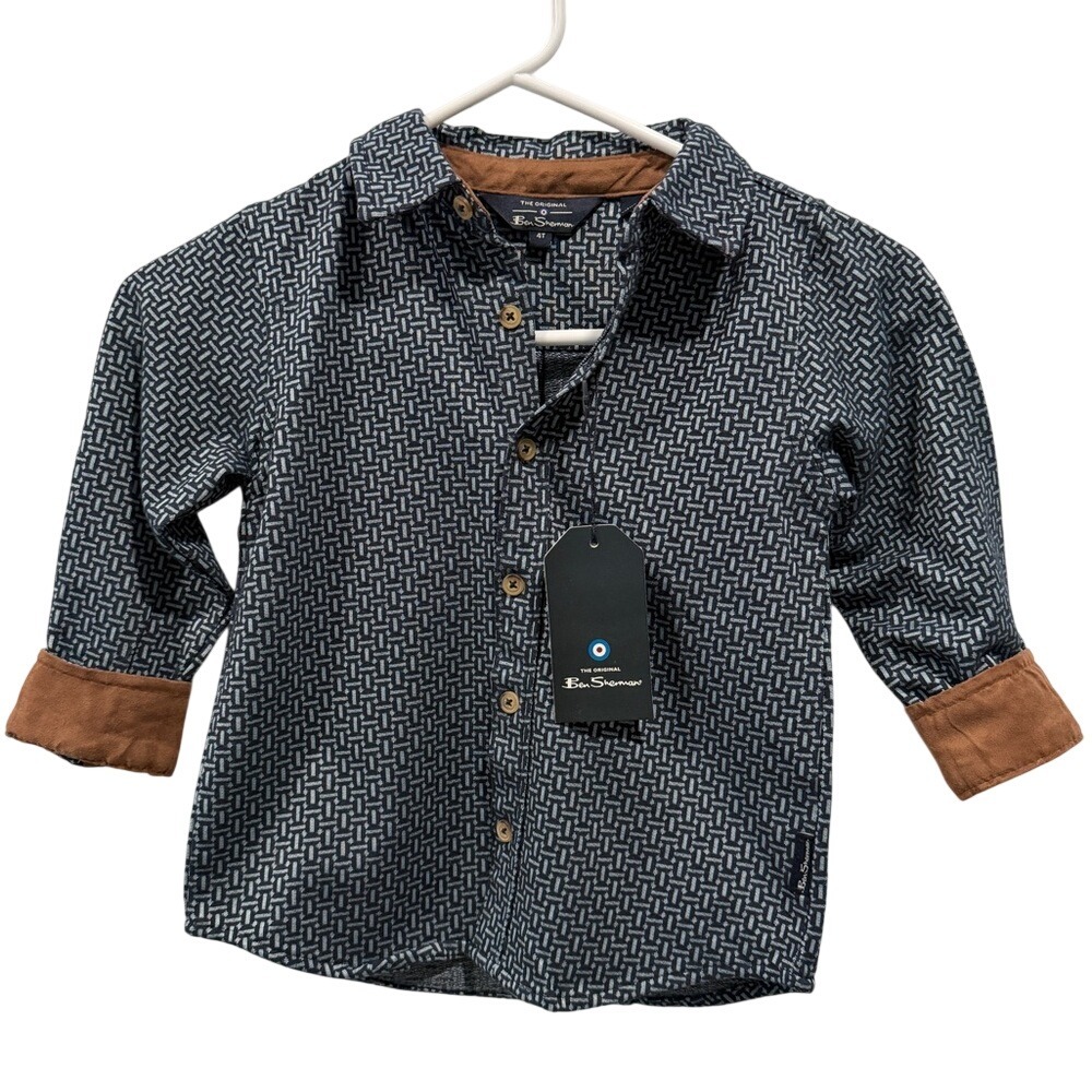 NWT Ben Sherman Navy and Rust Casual‎ Shirt 4T Button Up Kids Boys Formal